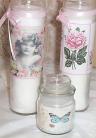 Chic Tall Candles Victorian Girl Cottage Shabby Floral Glass Butterfly Set of 3 