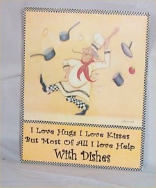 Fat Chef Wall Plaque Hugs & Kisses Dishes Bistro Flying Pans #2 