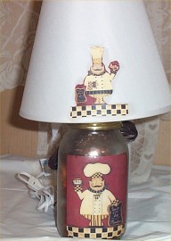 Mason Jar Lamp & Shade Fat Chef Bistro French Country Waiter Destressed Glass    