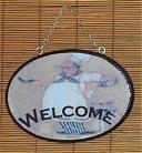 Fat Chef Oval Welcome Sign Wood Bistro Home Wall Decor Chefs Waiter 