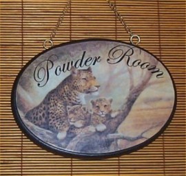 Leopard Powder Room Wood Sign Tropical Bathroom Plaque