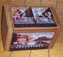 Wood Coffee Recipe Box Bamboo Cafe Paris Kitchen Decor